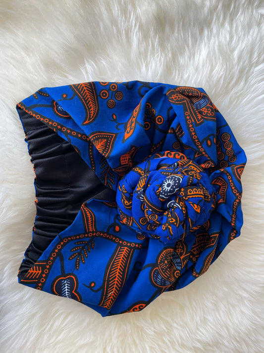 Royal Blue African Print Knotted Turban
