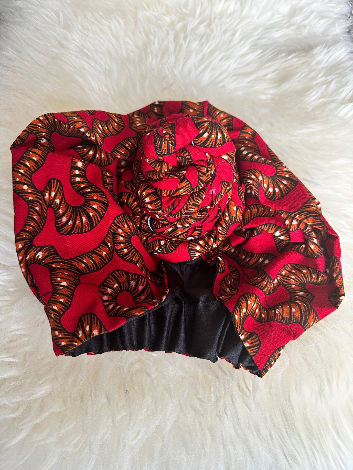 Red African Print Knotted Turban